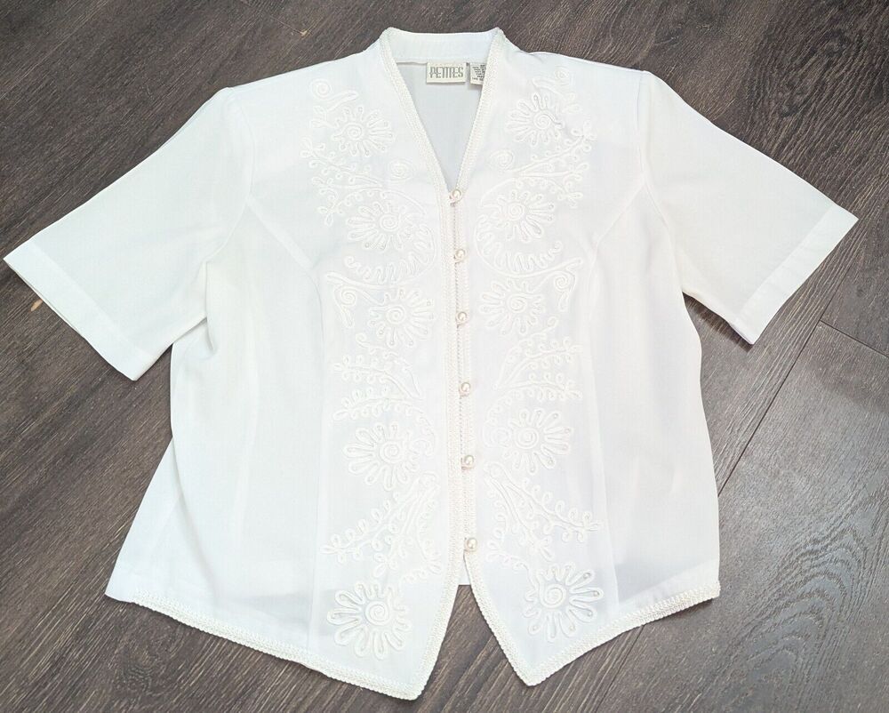 Just For Petites Vintage White Womens Blouse Size 8P (577)